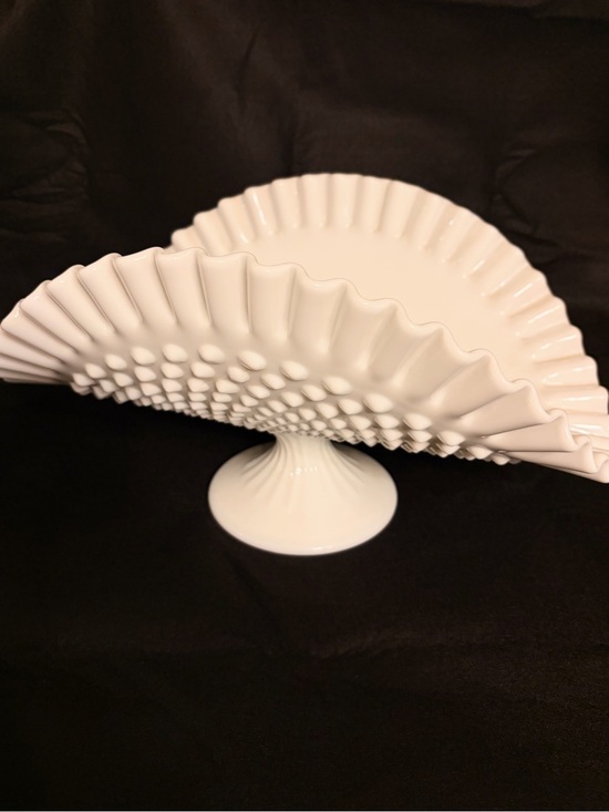 Fenton Other - Fenton White Hobnail Fan-Form Milk Glass Compote
